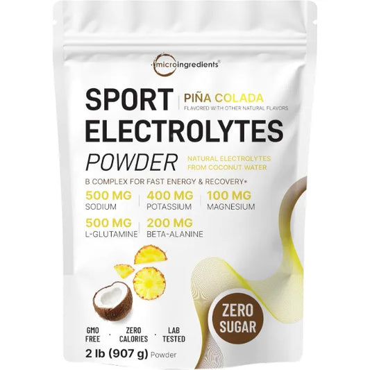Micro Ingredients Electrolytes Powder, 2 lbs | 95 Servings | Sugar Free Workout Hydration | Potassium, Sodium, L-Glutamine, Beta-Alanine, & More | Natural Coconut Water | Pineapple Piña Colada Flavor