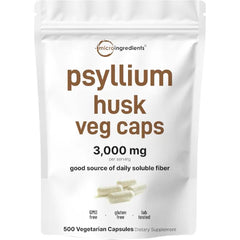 Micro Ingredients Psyllium Husk Capsules 3000mg Per Serving, 500 Veg Caps | Soluble Prebiotic Fiber Supplement for Women & Men | Daily Psyllium Husk Fiber Pills | 83 Servings | Non-GMO, Gluten Free