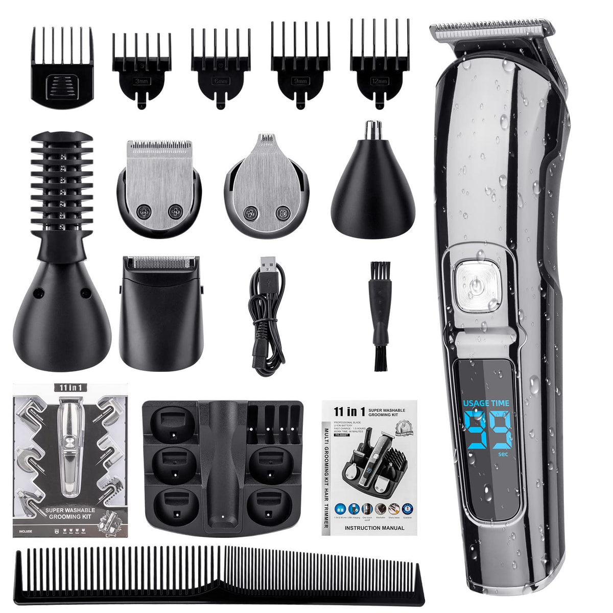 AMINAC Professional Cordless Hair Clipper, 11 in 1 Hair Trimmers for Men, Multifunctional Mens Grooming Kit for Beard, Face, Nose, and Ear Hair Trimmers Waterproof USB Rechargeable