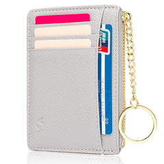 Slim RFID Blocking Card Holder Small Pocket Wallet Keychian Zipper Coin Purse Minimalist Leather Cash & Coin & Cards Case for Women Men, Gray, s, Rfid Wallet