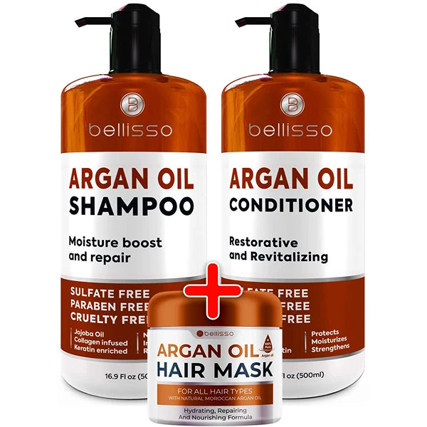 BELLISSO Moroccan Argan Shampoo, Conditioner Set and Hair Mask