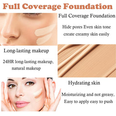 Full Coverage Foundation - Long Lasting, Matte, Oil Control, Waterproof, Flawless, 24HR Wear