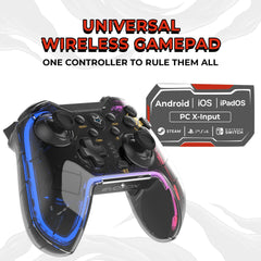 Amkette EvoFox One Universal Bluetooth Gamepad For iOS, iPadOS, Android, PS4 and PC (X-Input) with The Dojo App, Detachable Mobile Clamp, Low Latency Bluetooth 5.1 and More (Transparent)