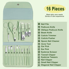 U-HOOME Manicure Set 16 in 1 Nail Clipper set, Personal Care Nail Clipper Kit Manicure Professional Manicure Pedicure Set for Thick Nails Men Women,Stainless Steel Nail Care Tools Grooming Kit