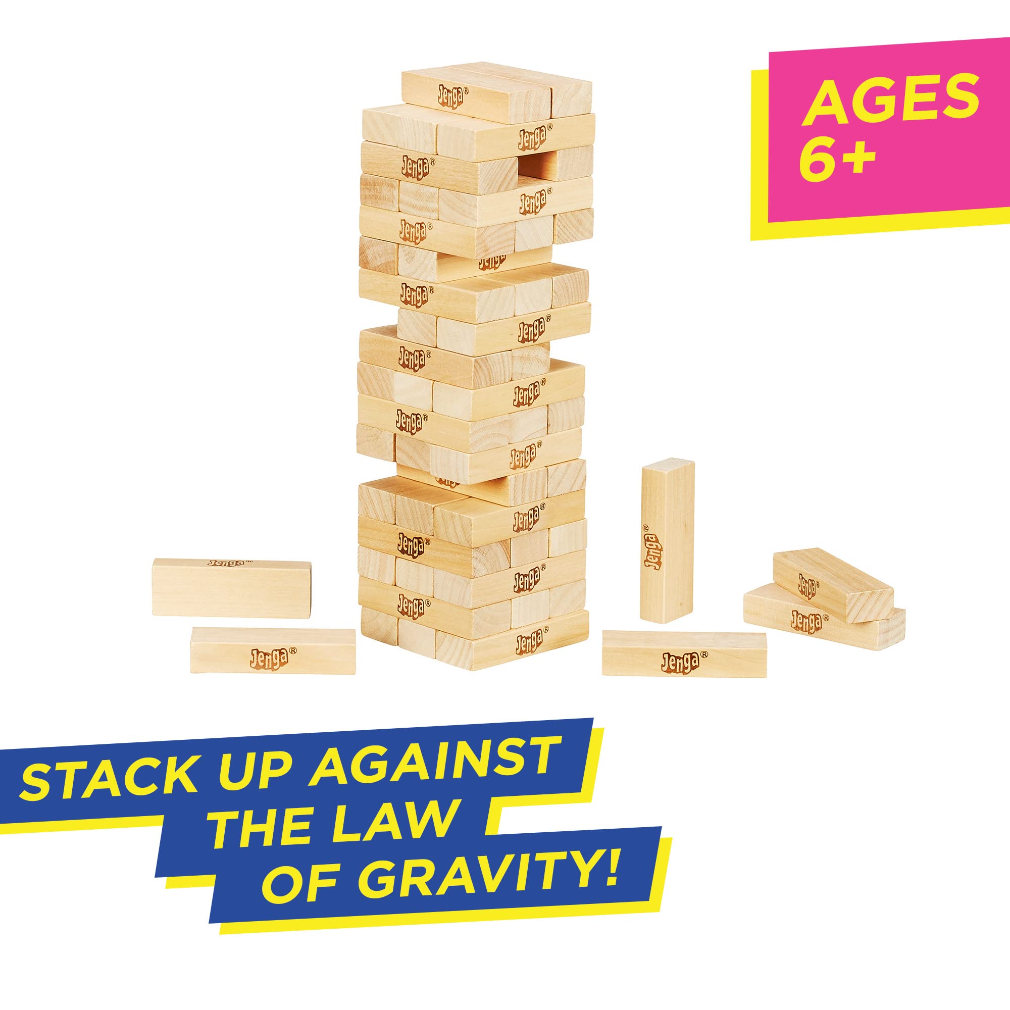 Hasbro Gaming - Classic Jenga Game, Genuine Hardwood Blocks, Jenga Stacking Tower Party Game For Family And Kids Ages 6+, Birthday Gift & Gift For All Ocasions