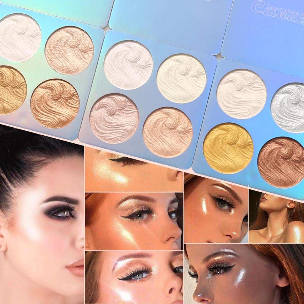 4 Color Highlight Powder Palette,Bloodfin Professional Shimmer Glitter Bronzer Highlighter Powder Palette Compact Highlighting Shimmering Powder for Women Girls