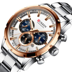 CURREN Herren-Armbanduhr Sport Quarz Chronograph Armbanduhr mit Leuchtzeigern Mode Edelstahl Uhr Datum - silver white