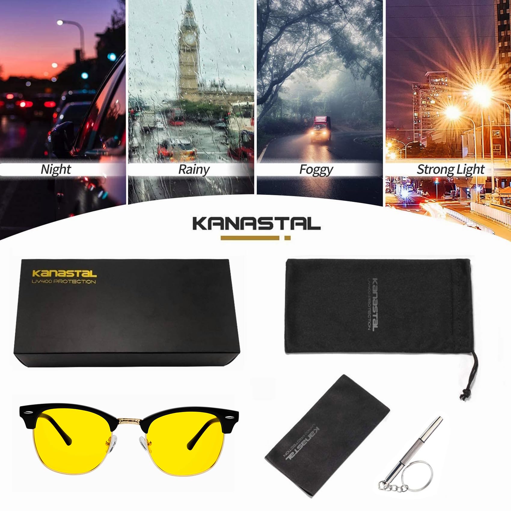 KANASTAL Polarized Horn Rimmed Sunglasses for Men and Women, Classic Half Frame Sun Glasses, Semi Rimless Shades for Womens 100% UV400 Protection Driving
