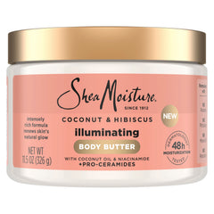 Shea Moisture Illuminating Body Butter with Coconut & Hibiscus, Niacinamide & Pro-Ceramides, Renews Skin's Natural Glow, 48-Hour Hydration, 11.5 oz