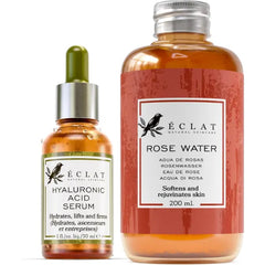 Eclat Skincare Unclog & Hydrate - Rose Water Toner and Hyaluronic Acid Serum - Combo Pack - 100% Vegan & Dermatologist Developed
