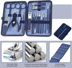 byBBstore GStorm Nail Clipper Set and Facial Care Kit, 18 in 1 Blue, Professional Grooming Set for Men and Women, with Stylish and Elegant, Luxurious Travel Case, Nail Clippers, Manicure Pedicure Kit