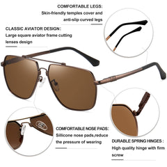 KANASTAL Polarized Sunglasses for Men Women, Large Memory Metal Frame Lightweight Sun Glasses 100% UV400 Protection Shades for Driving