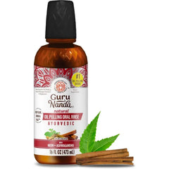 GuruNanda Cinnamon Oil Pulling Mouthwash, Promotes Calmness, with Neem & Ashwagandha for Fresh Breath & Happy Gums, Alcohol-Free