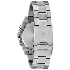 Bulova Men's Icon High Precision Quartz Chronograph Watch, Curved Mineral Crystal, 300m Water Resistant, Continuous Sweeping Secondhand, Luminous Markers - Silver Tone/Blue