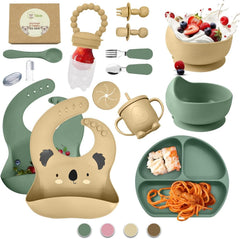 O'doe Baby Led Weaning Feeding Supplies for Toddlers, Baby Feeding Set | Suction Silicone Baby Bowl-Self Eating Utensils Set with Spoons, Bibs, Toddlers Spoon Set | Plate Kit