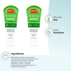O'Keeffe's Working Hands Hand Cream, Relieves and Repairs Extremely Dry Hands, 3 oz Tube, (Pack of 2)