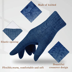 ELECDON Women Touch Screen Gloves - Winter Warm Gloves Touchscreen Mittens Thermal Fleece Lined Knitted Gloves for Outdoor - Blue