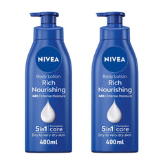 NIVEA Body Lotion for Dry to Very Dry Skin, Rich Nourishing, 5in1 Complete Care, 48H Intense Moisture, 2x400ml, Pack of 2