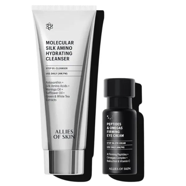 Allies of Skin Peptides Hydrating Cleanser & Firming Eye Cream | Supercharged Duo for Fresh Moisturized Skin | Powerful Actives, Dermotologist Tested (2.4 oz, 0.5 oz)