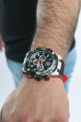 GUESS Men's Stainless Steel Multifunction 50mm Watch, Black/Silver-Tone, one, Quartz Watch
