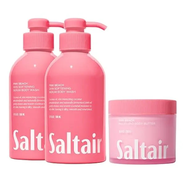 Saltair Body Wash, Pink Beach 2 Pack. Moisturizing Body Cleanser & Multi Lipid Body Butter Rich, Nourishing Pink Beach Hydrating Body Cream Bundle