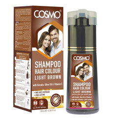 Cosmo Hair Colour Shampoo Light Brown 180ml | With Keratin, Olive Oil & Vitamin E | 100% Grey Coverage | No Ammonia | No Stain | Long-Lasting Hair Color | For Men & Women | Hair Colors In Minutes