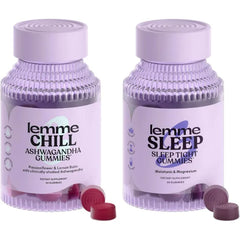 Lemme Chill & Sleep Bundle - Stress Relief Gummies with KSM-66 Ashwagandha & Deep Sleep Gummies with Melatonin and Magnesium to Fall Asleep Faster - Gluten-Free and Non-GMO (Variety Pack of 2)