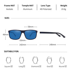 PUKCLAR Polarized Sunglasses Men Women - Rectangular Hiking Lightweight Material TR90 Frame UV400 Sports Outdoor Golf Cycling Fishing Eyewear Sunglasses