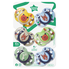 Tommee Tippee Fun Style Soothers, Symmetrical Orthodontic Design, BPA-Free Silicone Baglet, 6-18m, Pack of 6 Dummies
