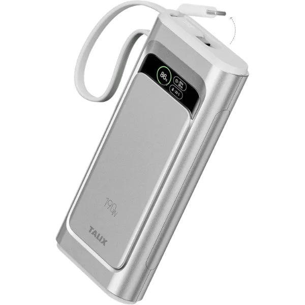 TALIX Laptop Power Bank, 20000mAh Portable Charger 190W Total Output, 3-Port Fast Charging (140W Max), Built-in USB-C Cable,High-Capacity External Battery Pack for MacBook,Dell,Computer,iPad,iPhone 17