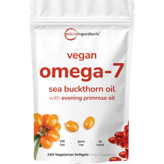 Micro Ingredients Vegan Omega-7 Sea Buckthorn Oil, 240 Vegetarian Softgels | 2-in-1 with Evening Primrose Oil | Plant Based Botanical Oil Blend | Non-GMO, Gluten, & Carrageenan Free