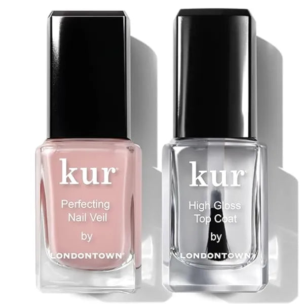 LONDONTOWN Tint & Shine Set Perfecting Nail Veil #4, Dusty Rose Pink, with High Gloss Top Coat Nail Polish Manicure Set, 0.40fl oz