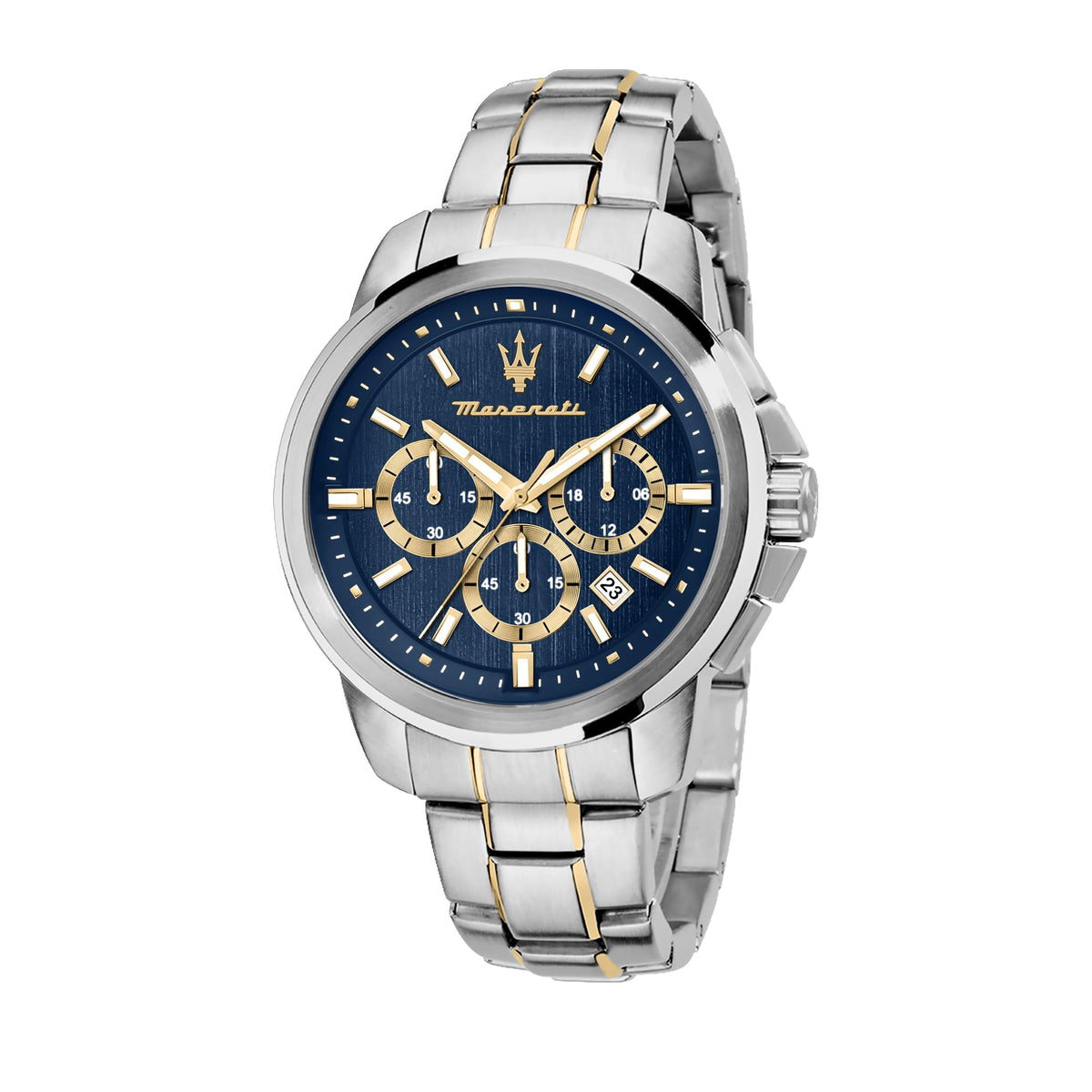 Maserati Men's Watch, SUCCESSO Collection, in Steel, PVD Gold - R8873621016, Silver, 44mm, Bracelet, Silver, 44mm, Bracelet