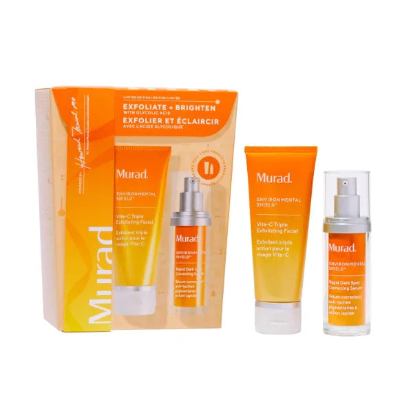 Murad Exfoliate + Brighten w/ Glycolic Acid - 2-Piece Gift Set - Microdermabrasion-like facial for smoother skin and dark spots - Vita-C Cleanser 2.7Fl Oz, Rapid Dark Spot Serum 1.0Fl Oz