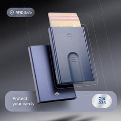 OGON Aluminum automatic card holder Slider - RFID Blocking – The original minimalist slim wallet for men and women - Up to 6 cards - Matt Paint Navy Blue
