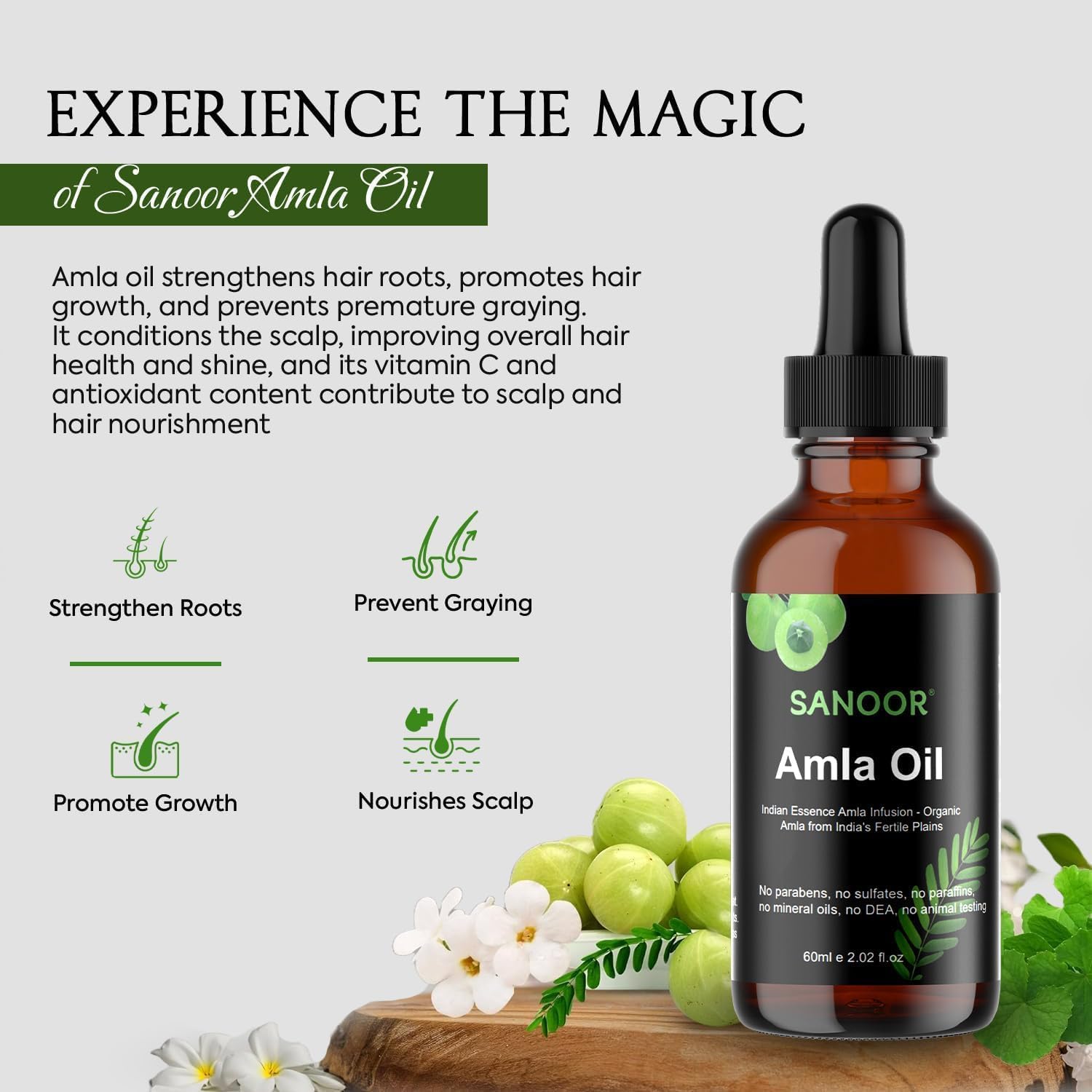 SANOOR Indian Essence Amla Oil | 100% Pure (2.02oz)| Infused with Nutrients Pure Hair Butter | Cold-pressed | FDA APPROVED | 60ml