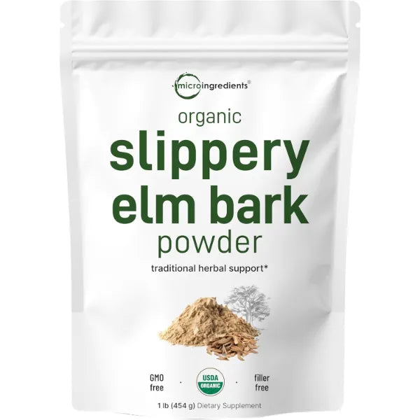 Micro Ingredients Sustainably US Grown, Organic Slippery Elm Bark Powder, 1 Pound (648 Servings), Helps Soothe The Throat and Coughing, No Irradiated, No Contaminated, No GMOs, Pet Friendly