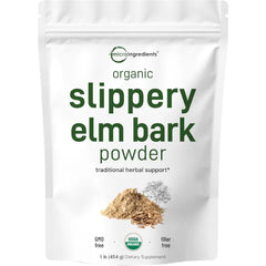 Micro Ingredients Sustainably US Grown, Organic Slippery Elm Bark Powder, 1 Pound (648 Servings), Helps Soothe The Throat and Coughing, No Irradiated, No Contaminated, No GMOs, Pet Friendly