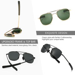 SUNGAIT Men's Military Style Polarized Pilot Aviator Sunglasses Bayonet Temples