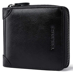 CHANPINCL Mens Genuine Leather Zipper Wallet RFID Secure Large Capacity Double Fold Multi-card Leather Wallets for Men and coin purse, Vegetable tanned leather black, One size, Classic