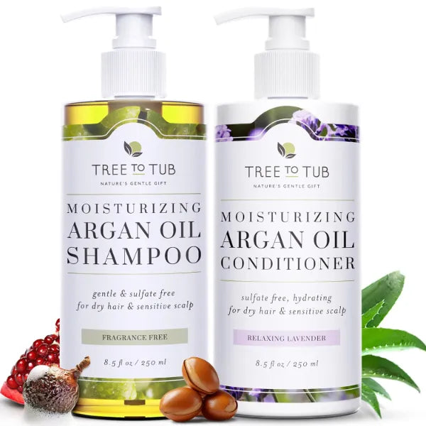 Tree to Tub Fragrance-Free Shampoo & Conditioner Set – Gentle Hydrating Sulfate-Free Hair Care for Dry & Sensitive Scalp | Unscented Vegan Formula with Argan Oil - 250ml