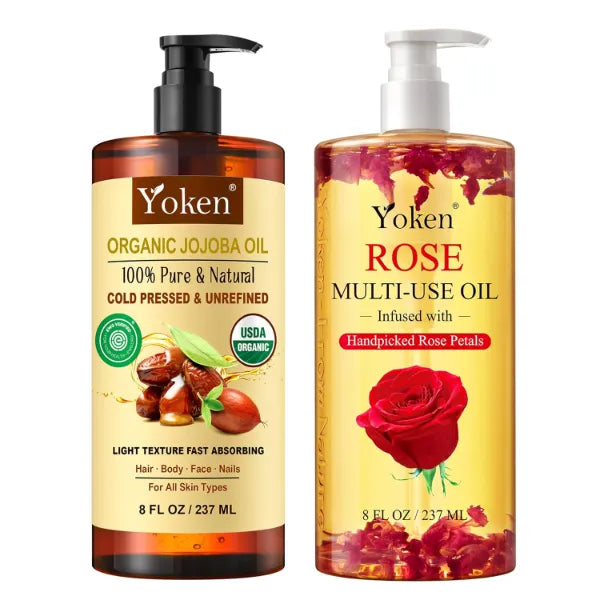 Yoken USDA Organic Jojoba Oil & Rose Multi-Used Body Oil For Skin, Face, Hair and Nails - 8 fl Oz
