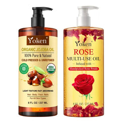 Yoken USDA Organic Jojoba Oil & Rose Multi-Used Body Oil For Skin, Face, Hair and Nails - 8 fl Oz