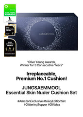 [JUNGSAEMMOOL OFFICIAL] Essential Skin Nuder Cushion Special Set (Fair Light) | Nuder Cushion Navy Edition (Refill included) + Lip-Pression Glittering Topper (2g) + Navy Cushion Puffs (3pcs)