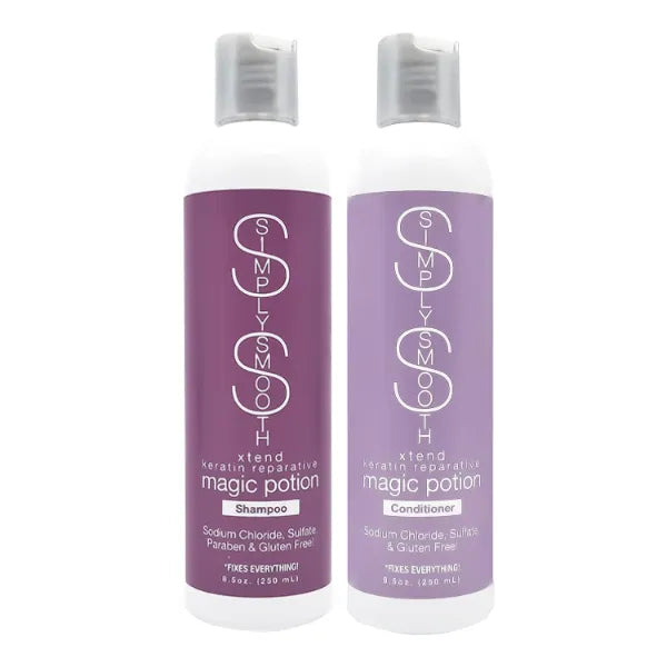 SIMPLY SMOOTH Keratin Reparative Magic Potion Shampoo and Conditioner - Collagen Soothing Daily Haircare for All Hair Types with Anti-Breakage Benefits, 8.5 Oz