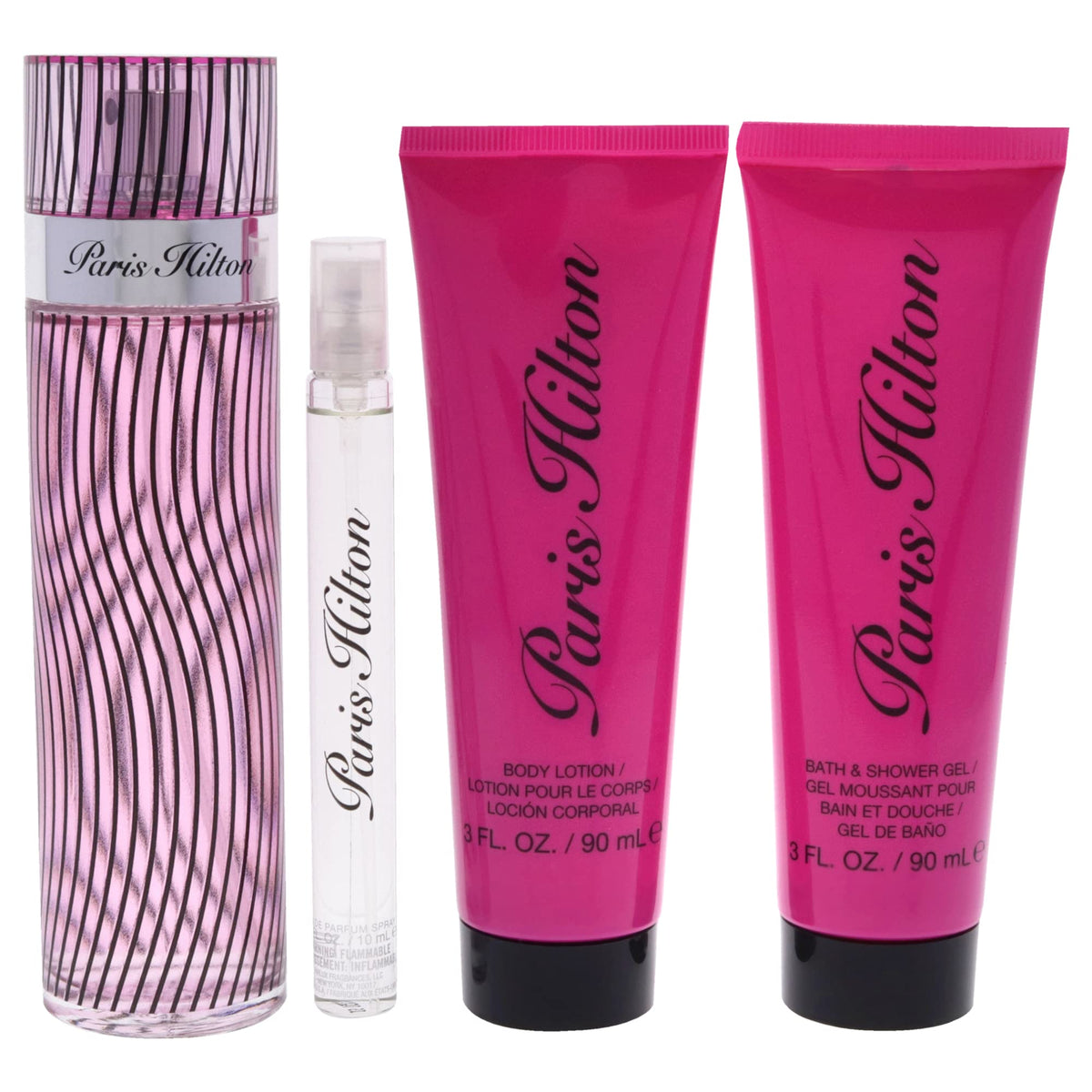 Paris Hilton Paris Hilton For Women - 4 Pc Gift Set, 3.4oz EDP Spray, 0.34oz EDP Spray, 3.0oz Body Lotion, 3oz Bath and Shower Gel