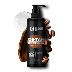BEARDO DeTan Face Wash for Men, 200ml | Coffee Facewash, Aloe Vera, Vitamin E | Helps to Reduce Tan | Exfoliates & Hydrates for Smooth & Oil Free Skin