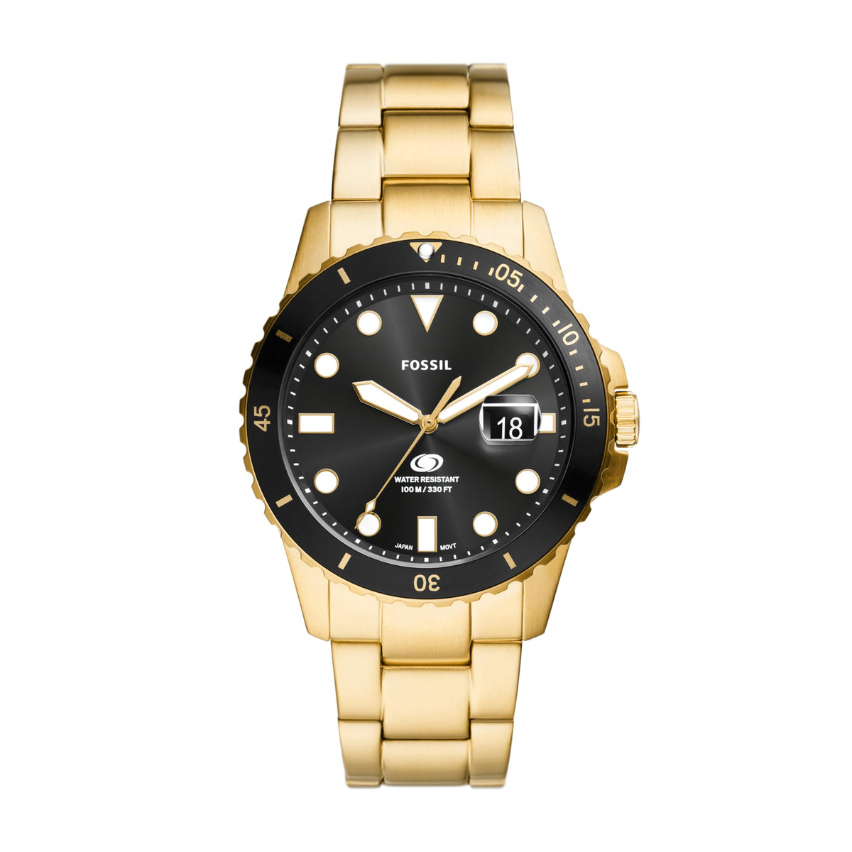 Fossil Men's Blue Quartz Stainless Steel Three-Hand Watch, Color: Gold/Black Taper (Model: FS6035)