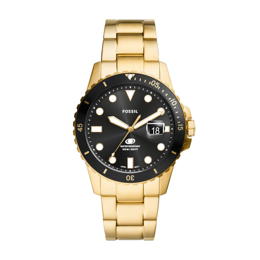 Fossil Men's Blue Quartz Stainless Steel Three-Hand Watch, Color: Gold/Black Taper (Model: FS6035)