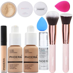 PHOERA Foundation,Full Coverage Foundation,PHOERA Primer,PHOERA Powder,PHOERA Concealer PHOERA Makeup Set, Kabuki Makeup Brushes Foundation Brush Powder Brush,2 Makeup Sponge (2 PCS #105 Sand)
